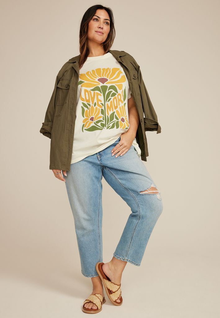 Plus Size Sunflower Love More Oversized Fit Graphic Tee - Image 3
