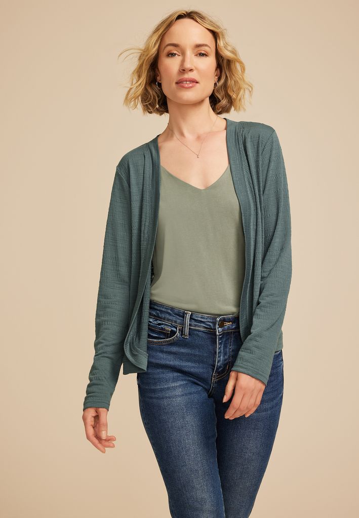 Textured Curved Hem Cardigan - Image 3
