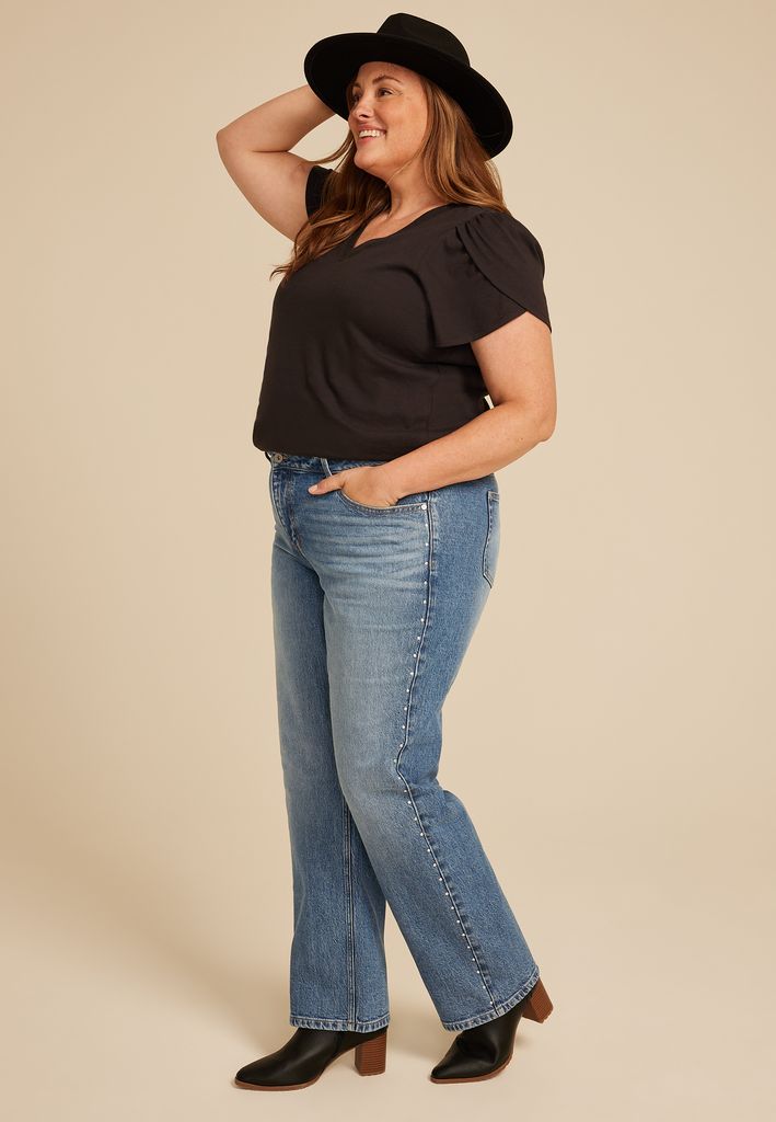 Plus Size edgely™ High Rise Studded Relaxed Straight Jean - Image 3