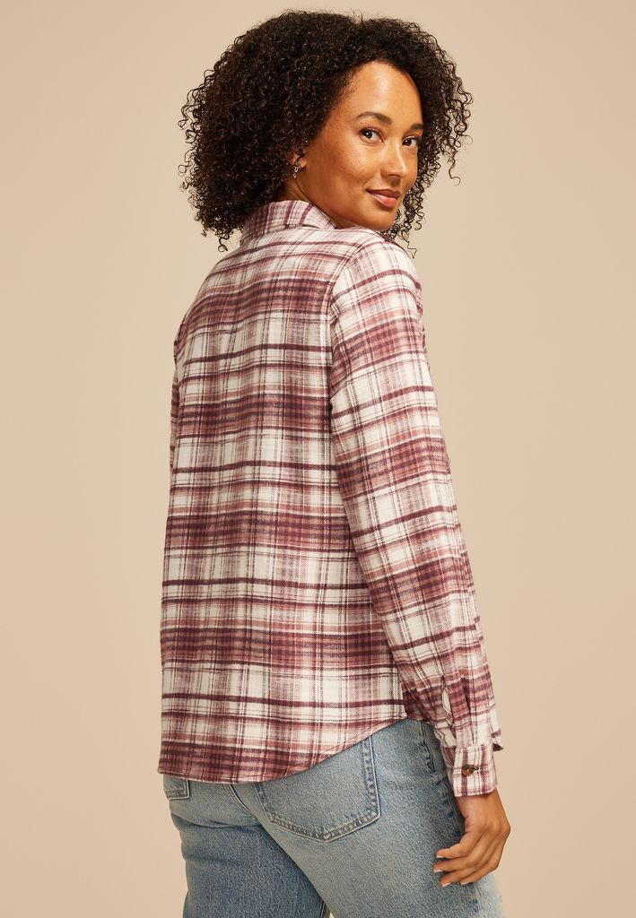 Plaid Lace Shoulder Button Down Shirt - Image 2