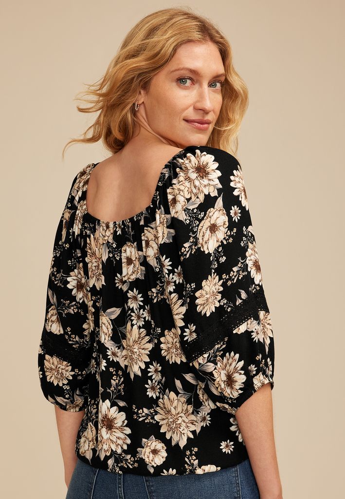 Floral Crochet Trim Blouse - Image 2