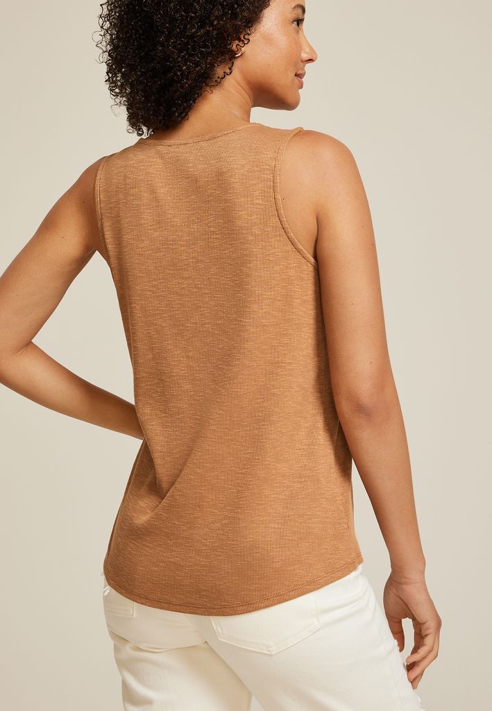Crochet Yoke Henley Tank Top - Image 2