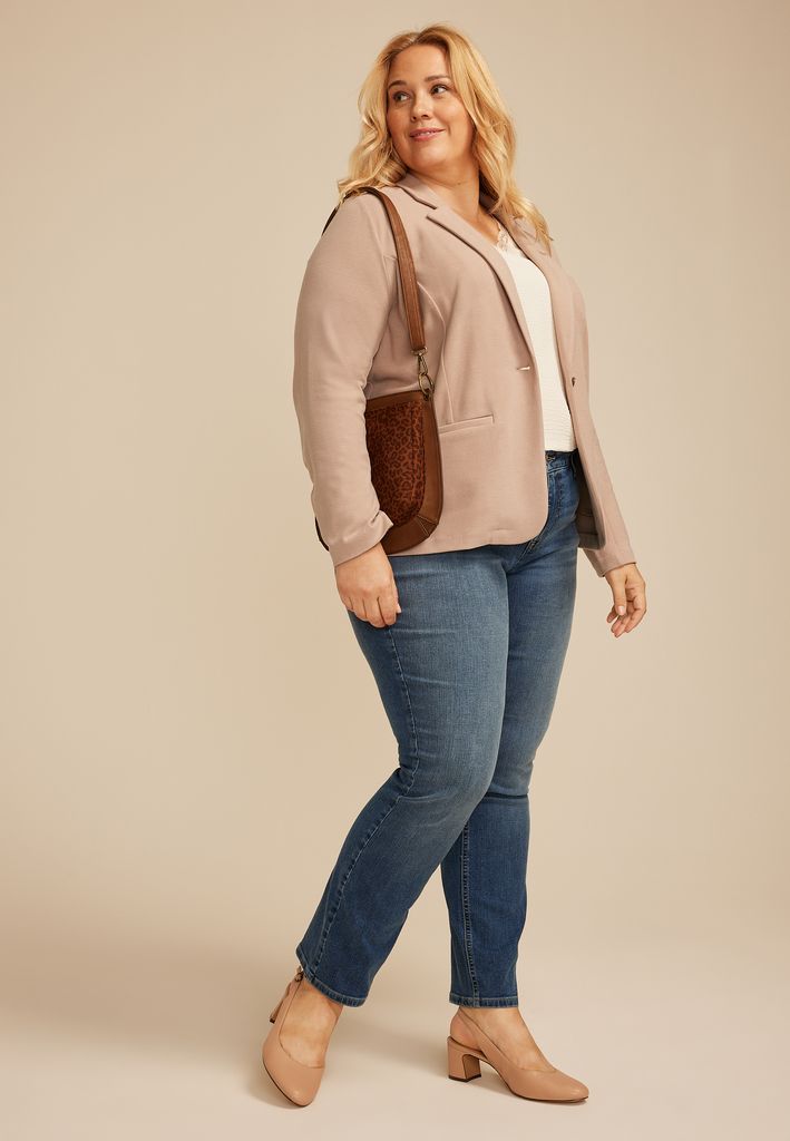 Plus Size Brushed Single Button Blazer - Image 3
