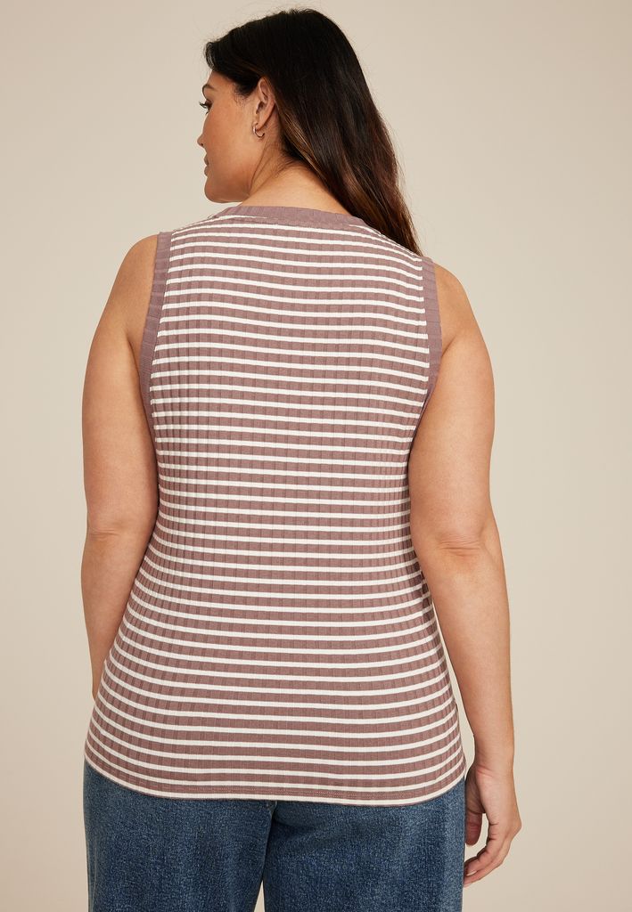 Plus Size Striped Ribbed Side Gusset Tank Top - Image 2