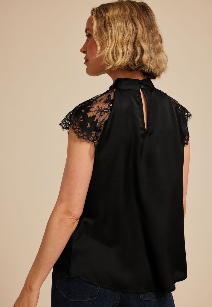 Black Lace Short Sleeve Blouse - Image 2