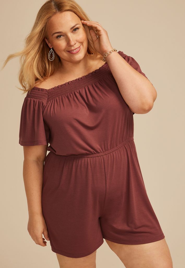 Plus Size Bare Smocked Square Neck Romper - Image 3