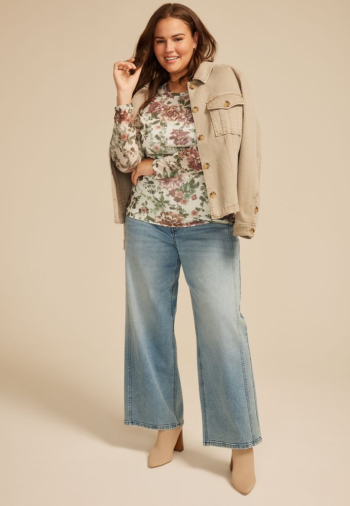 Plus Size Floral Mesh Blouse - Image 3