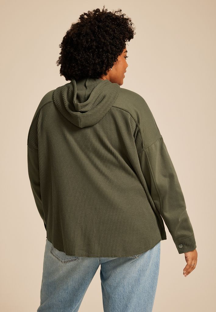 Plus Size Waffle Knit Hooded Shacket - Image 2