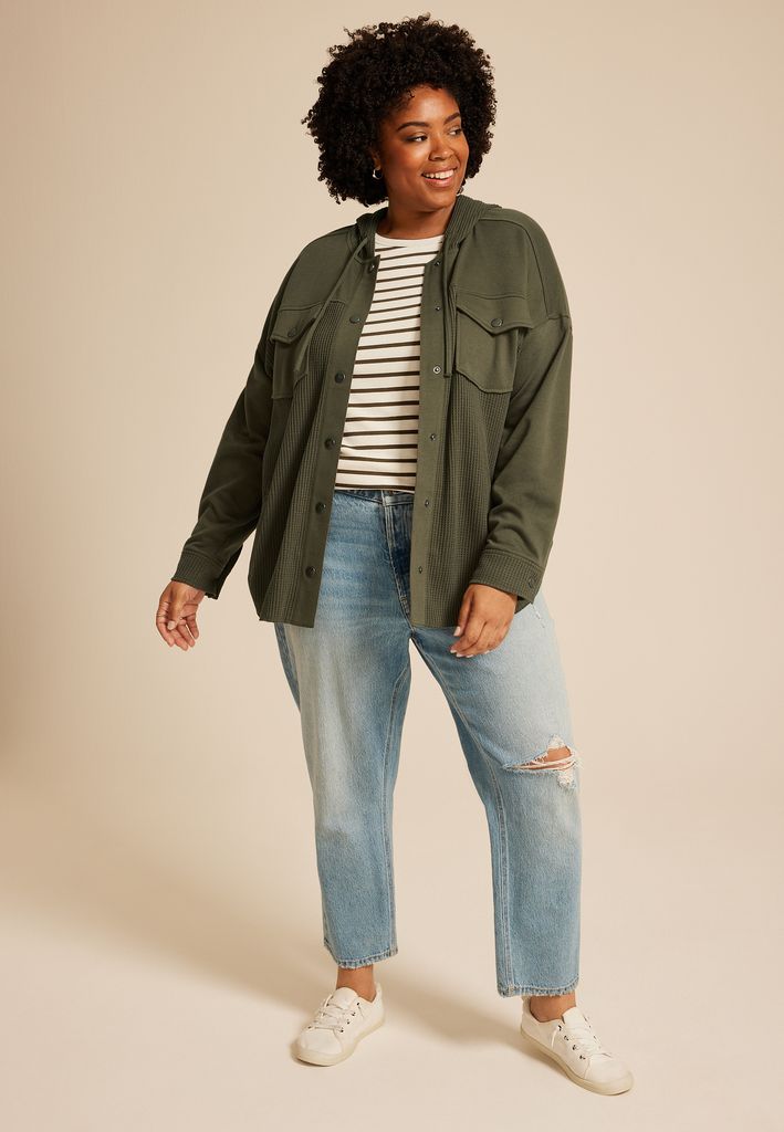 Plus Size Waffle Knit Hooded Shacket - Image 3