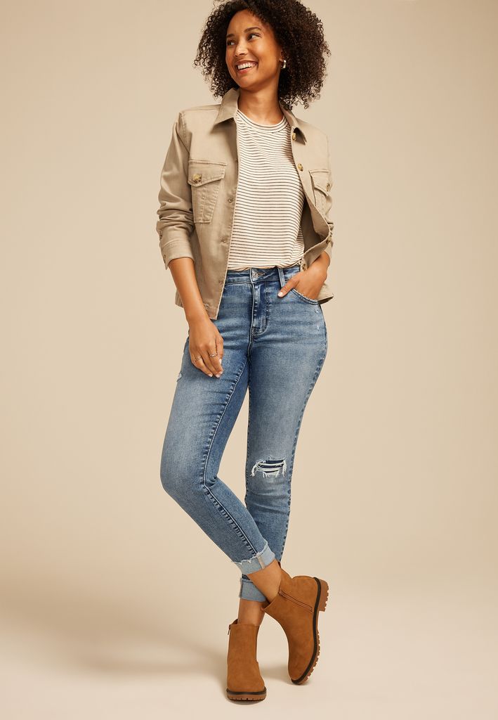 m jeans by maurices™ Cool Comfort Mid Rise Backed Ripped Ankle Jegging