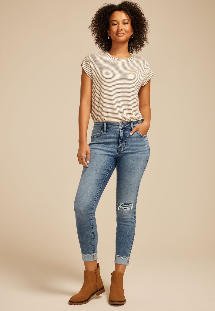 m jeans by maurices™ Cool Comfort Mid Rise Backed Ripped Ankle Jegging - Image 3
