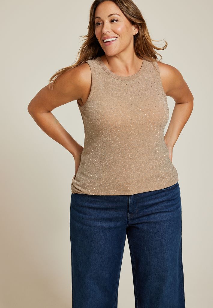 Plus Size Rhinestone Embellished Tank Top