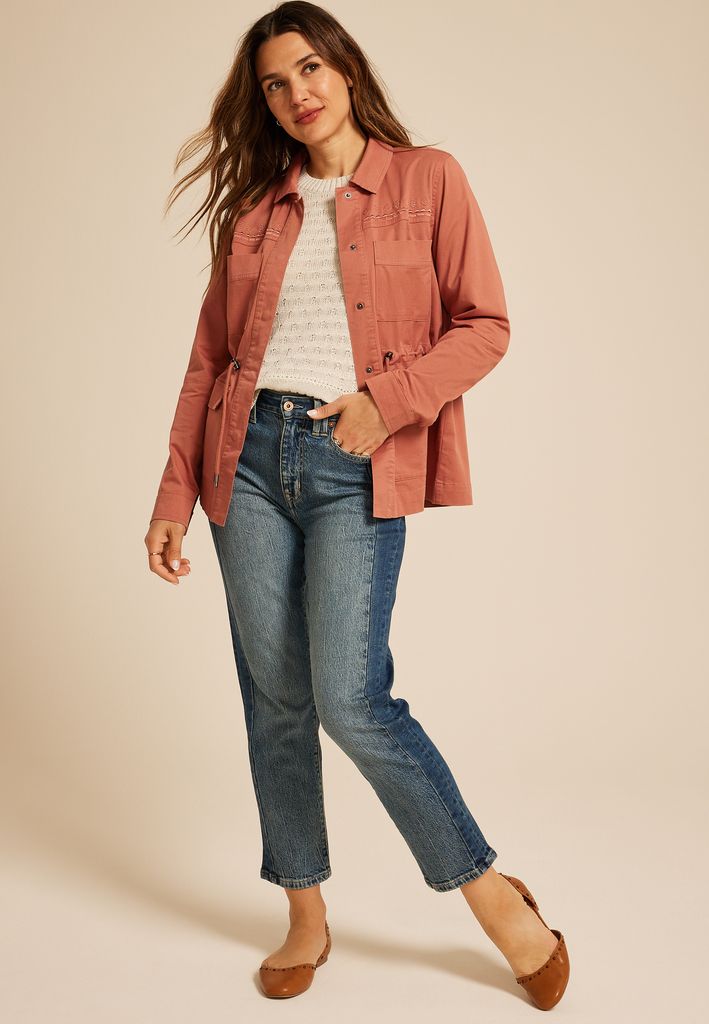 Embroidered Twill Cinched Waist Jacket - Image 3