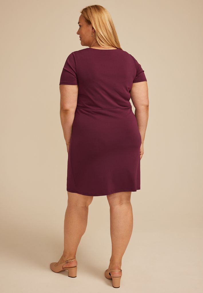 Plus Size 24/7 Side Knot Short Sleeve Mini Dress - Image 2