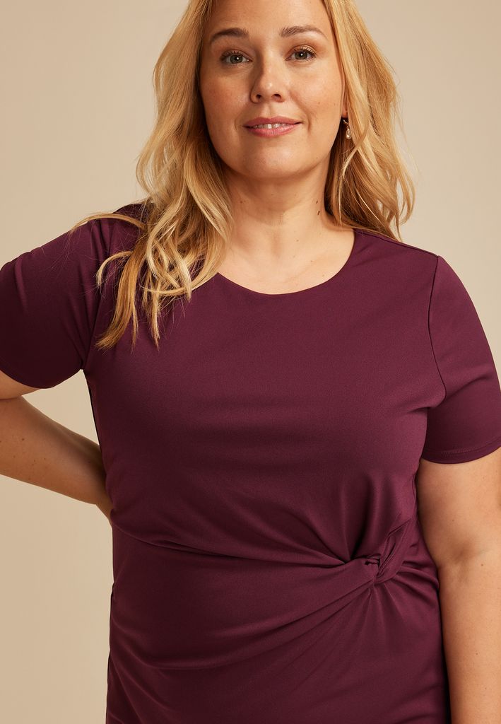 Plus Size 24/7 Side Knot Short Sleeve Mini Dress - Image 3