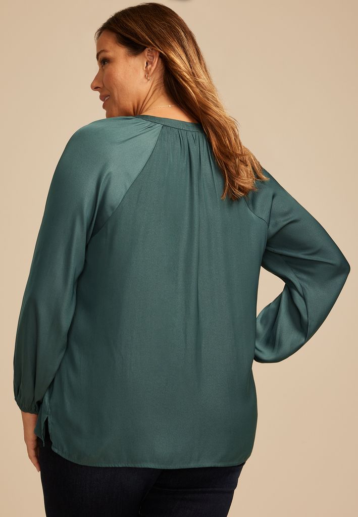 Plus Size Henley V Neck Blouse - Image 2