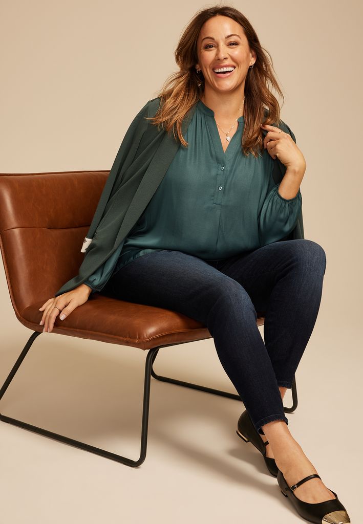 Plus Size Henley V Neck Blouse - Image 3
