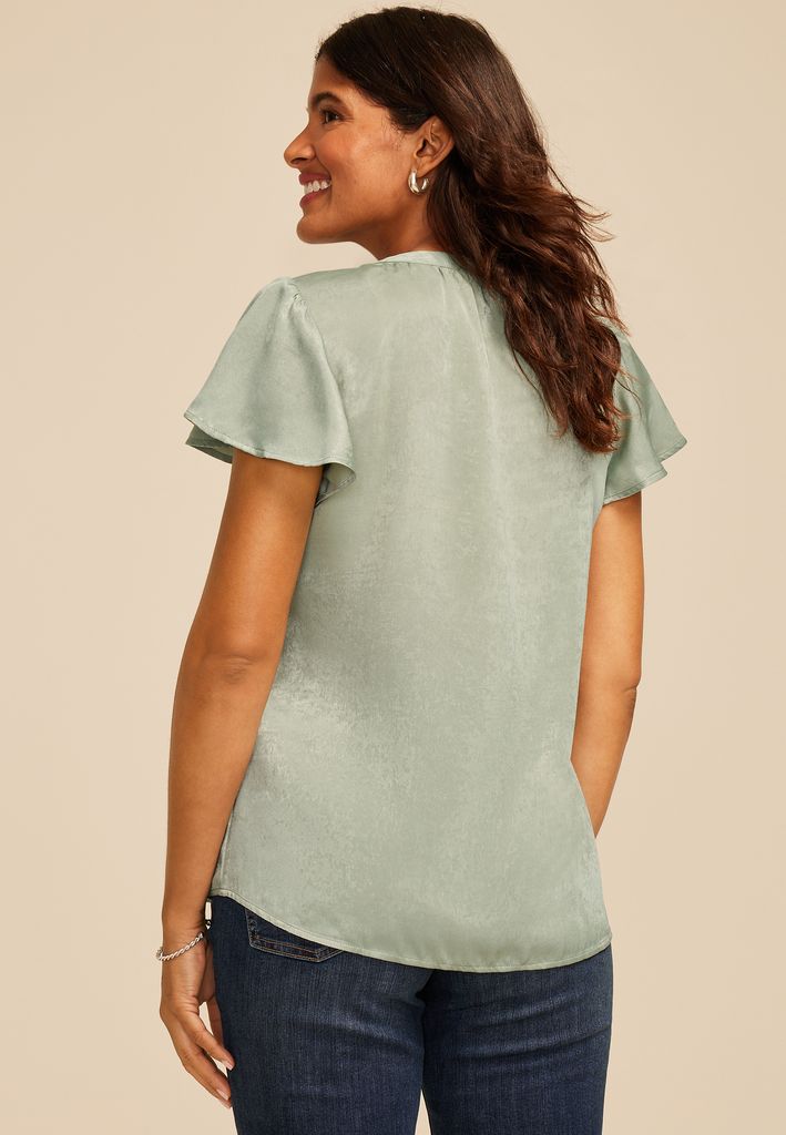 Atwood Flutter Sleeve Satin Blouse - Image 2