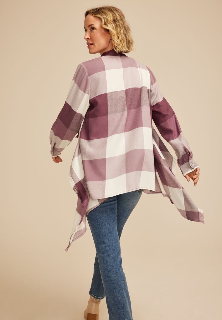 Plaid Open Front Waterfall Cardigan - Image 2