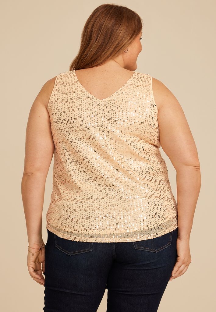 Plus Size Studio Y Sequin V Neck Tank Top - Image 2