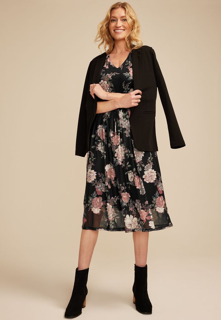 Floral Mesh Flutter Sleeve Midi Dress - Image 3