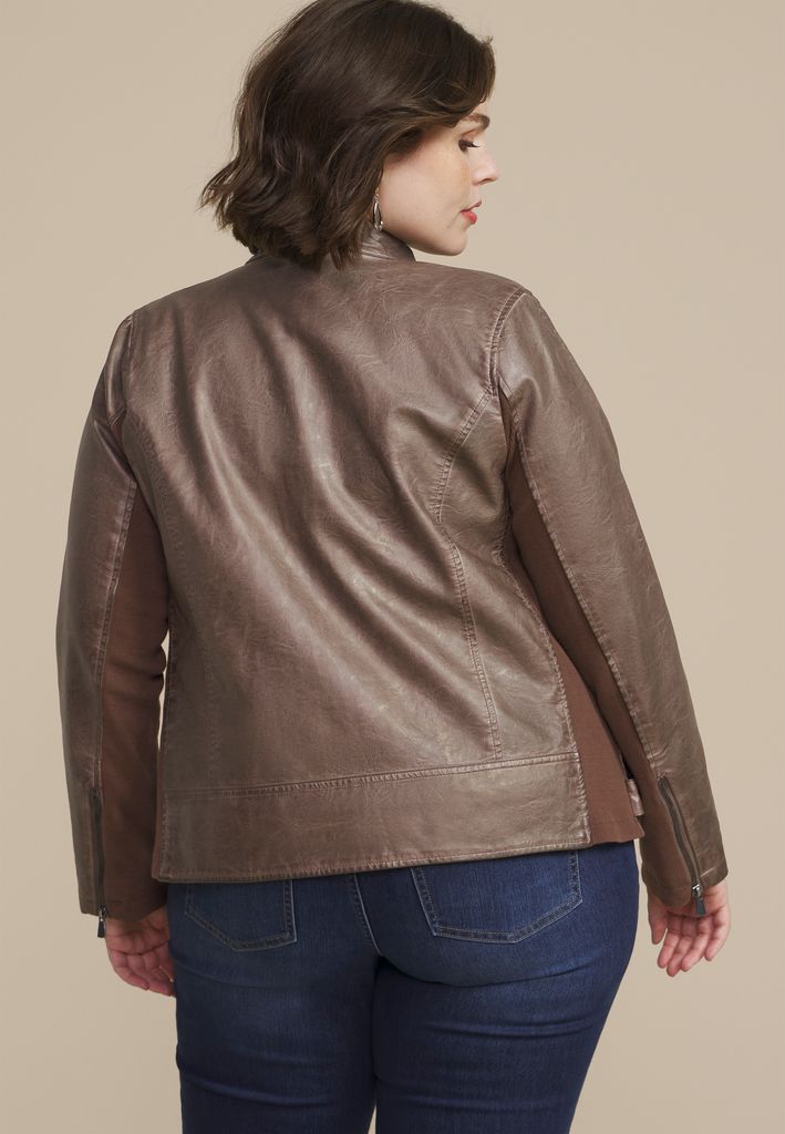 Plus Size Faux Leather Biker Jacket - Image 2