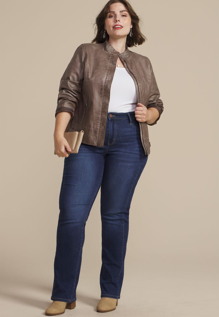 Plus Size Faux Leather Biker Jacket - Image 3