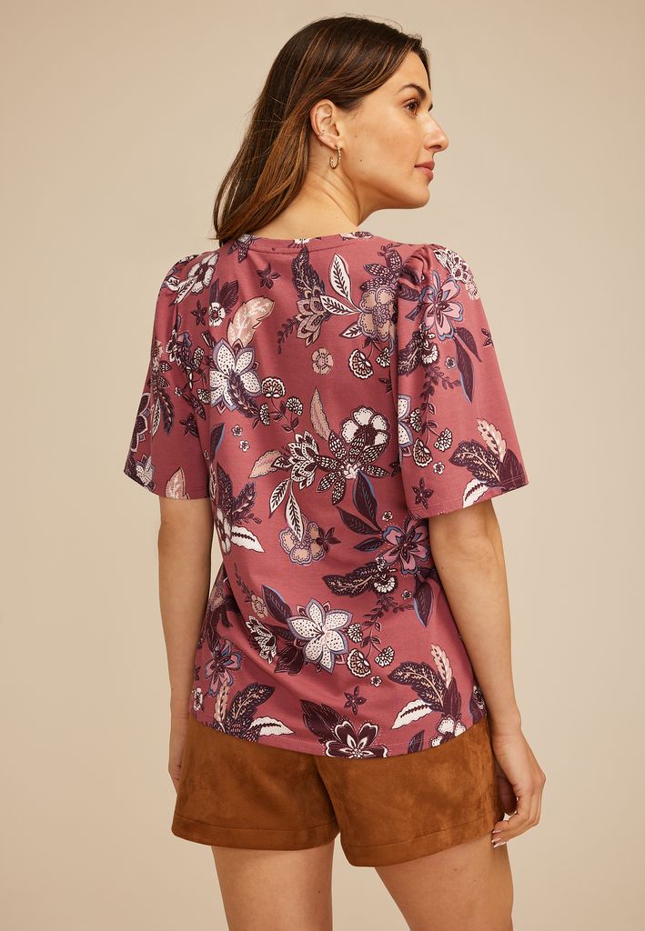 Floral Short Flutter Sleeve Top - Image 2
