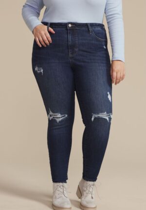 Plus Size m jeans by maurices™ Dark Cool Comfort High Rise Backed Ripped Jegging