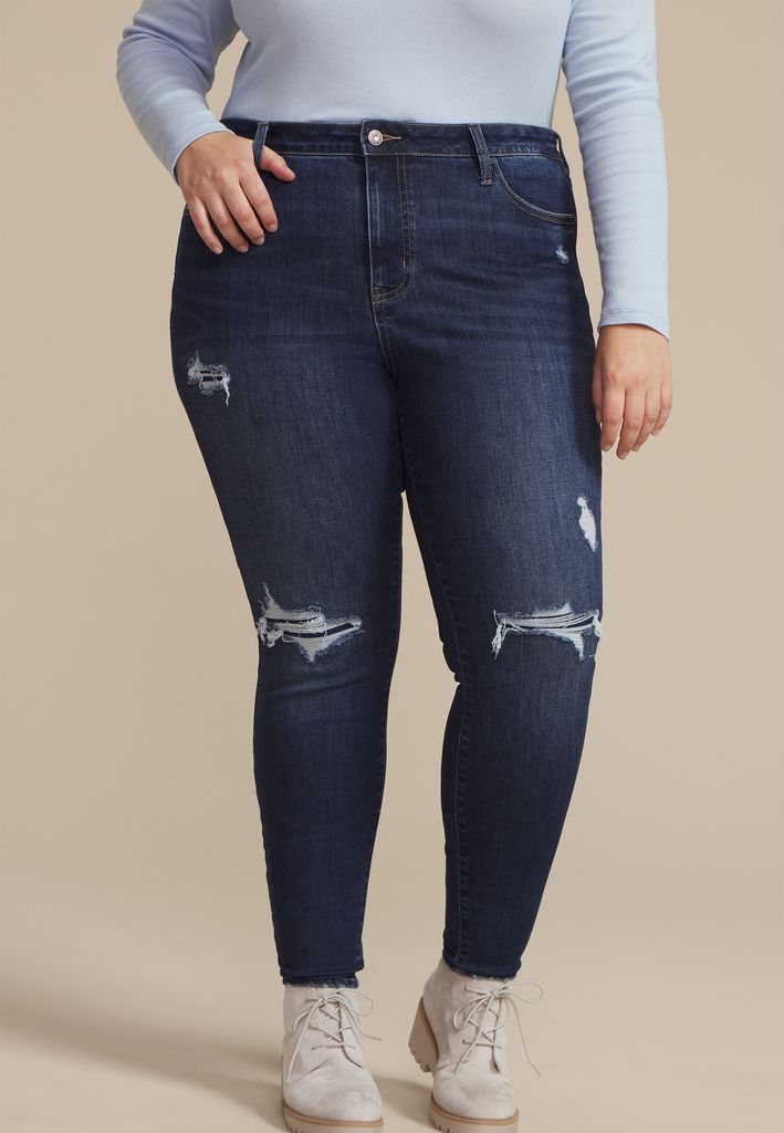Plus Size m jeans by maurices™ Dark Cool Comfort High Rise Backed Ripped Jegging