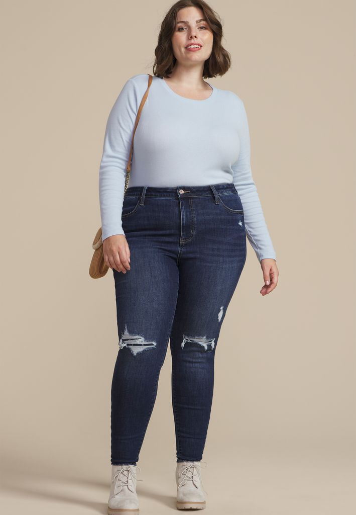 Plus Size m jeans by maurices™ Dark Cool Comfort High Rise Backed Ripped Jegging - Image 3