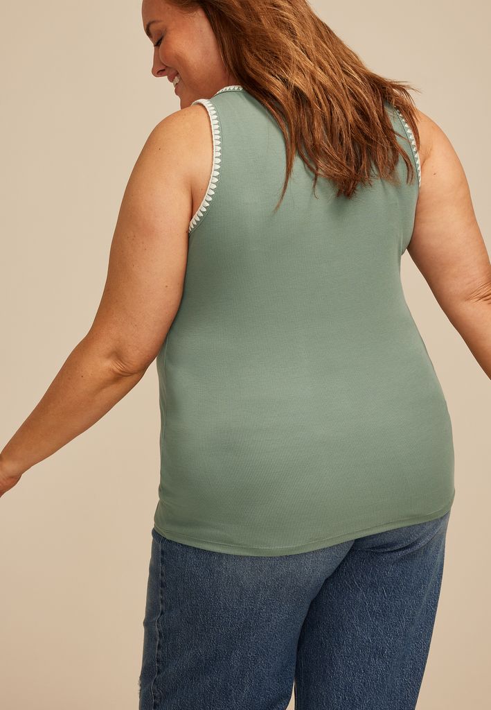 Plus Size Whipstitch Embroidered Tank Top - Image 2