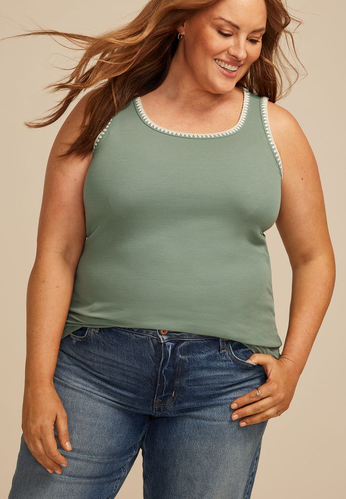 Plus Size Whipstitch Embroidered Tank Top - Image 3