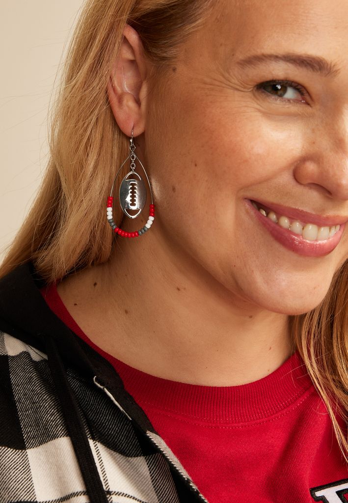 Game Day Red And White Beaded Teardrop Earrings - Image 2