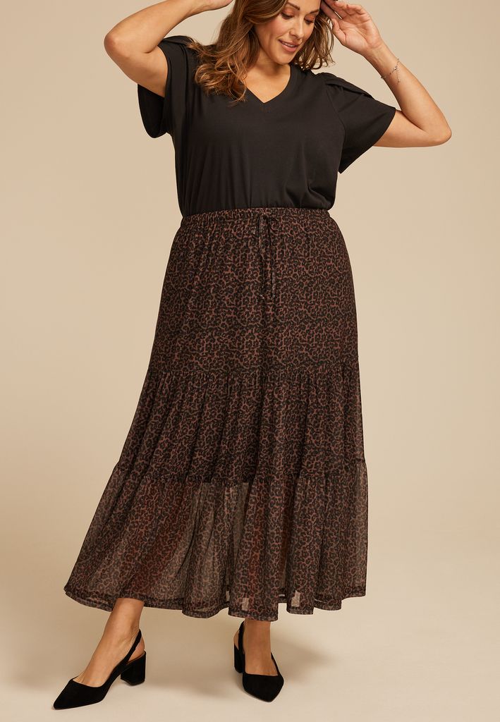 Plus Size Printed Mesh High Rise Maxi Skirt - Image 3