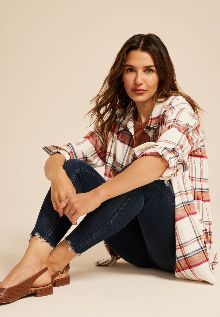 Cabin Plaid Boyfriend Tunic Button Down Shirt - Image 3