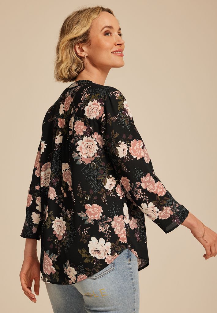 Atwood 3/4 Sleeve Floral V Neck Blouse - Image 2