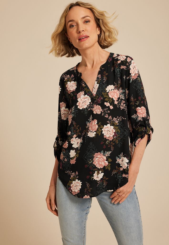 Atwood 3/4 Sleeve Floral V Neck Blouse - Image 3