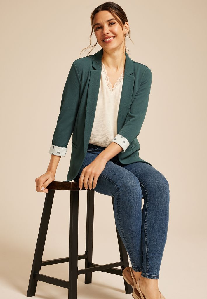 Versa Printed Cuffed 3/4 Sleeve Blazer - Image 3