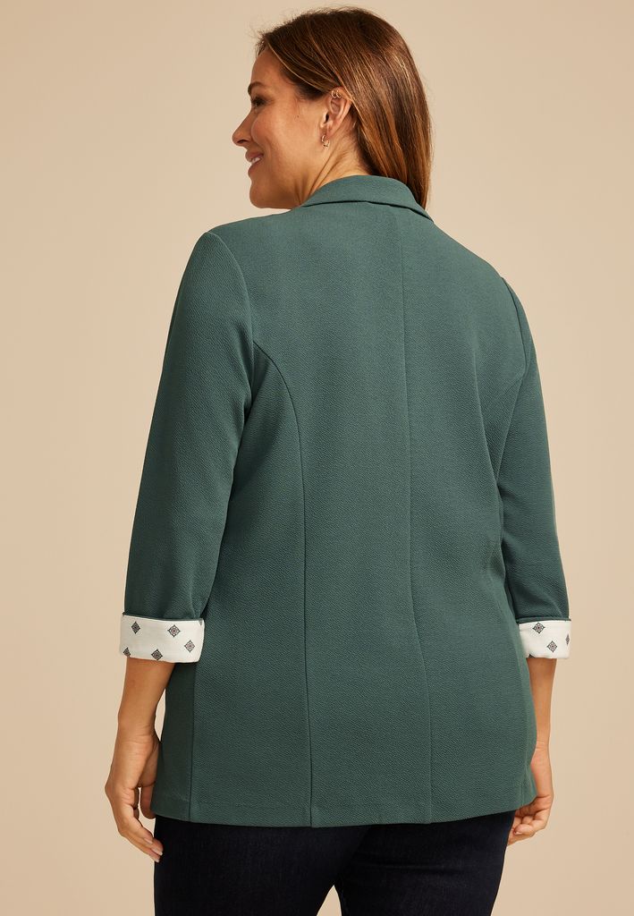 Plus Size Versa Printed Cuffed 3/4 Sleeve Blazer - Image 2