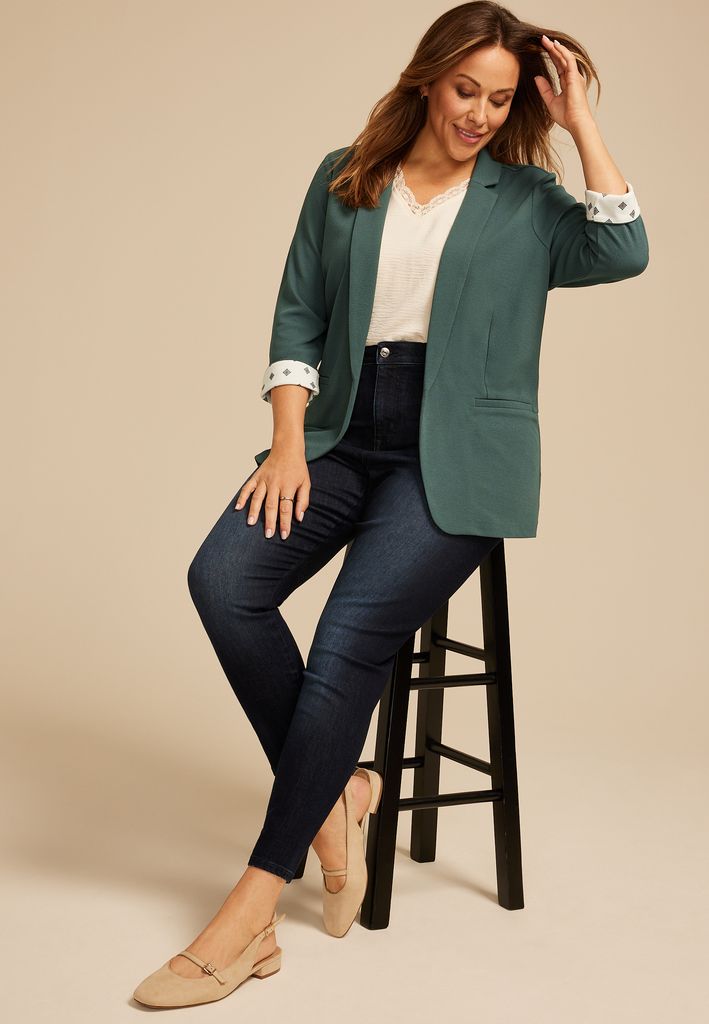 Plus Size Versa Printed Cuffed 3/4 Sleeve Blazer - Image 3