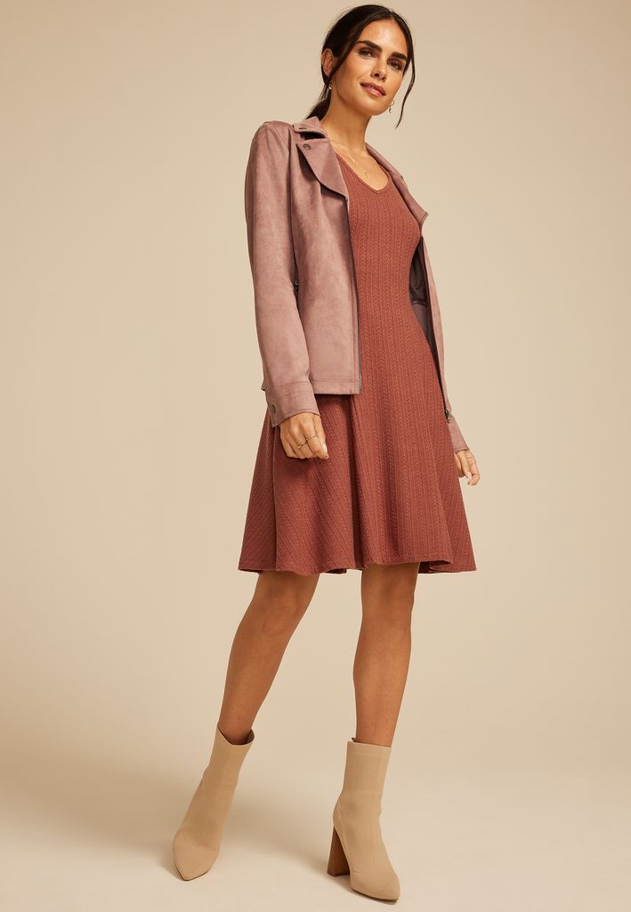 24/7 Textured Knit V Neck Skater Dress - Image 3