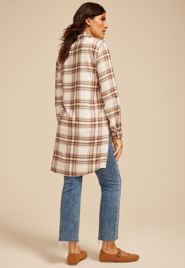Plaid Button Down Duster Shirt - Image 2