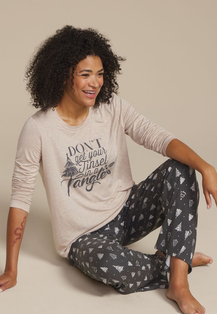 Dont Get Your Tinsel In A Tangle Graphic Tee And Wide Leg Pajama Set - Image 3