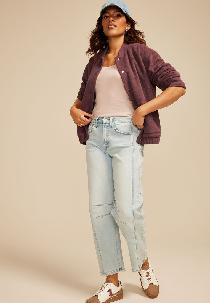 Plush Snap Button Front Bomber Jacket - Image 3