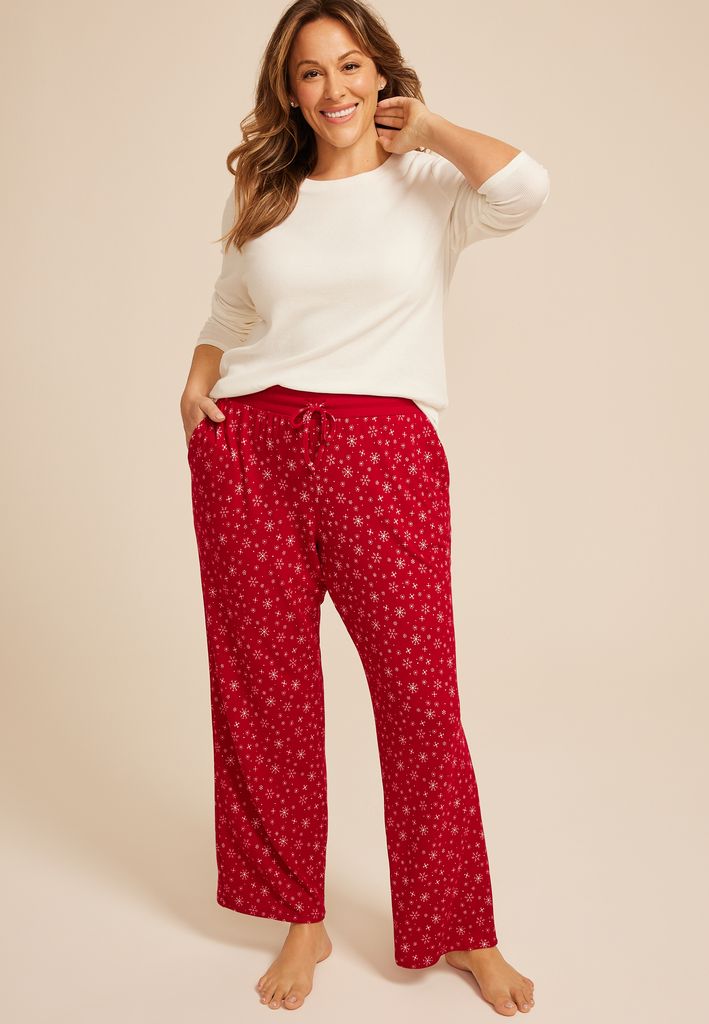 Plus Size Hacci Snowflake Wide Leg Pajama Pants - Image 3