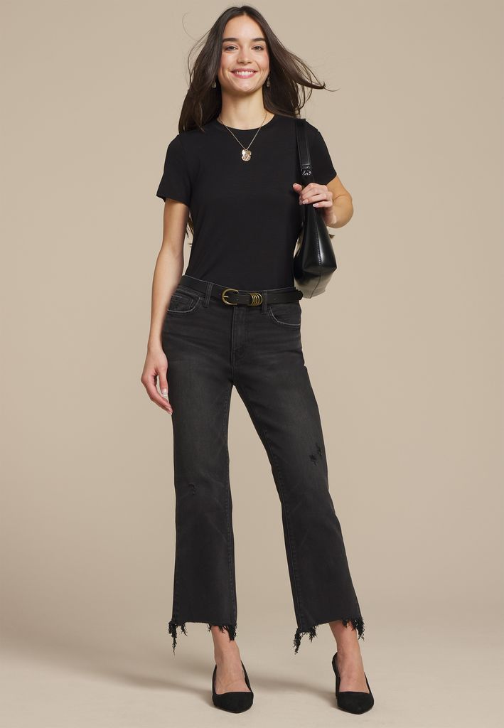 Flying Monkey™ Black Mid Rise Fray Hem Ankle Boot Jean - Image 3