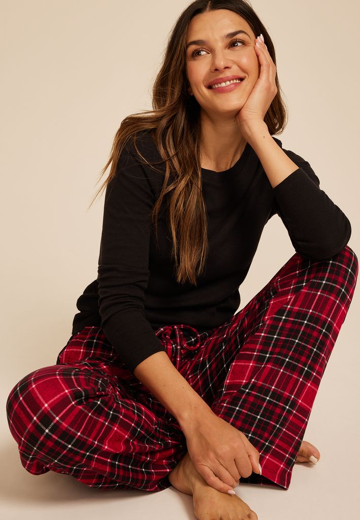 Hacci Red Plaid Wide Leg Pajama Pants - Image 3