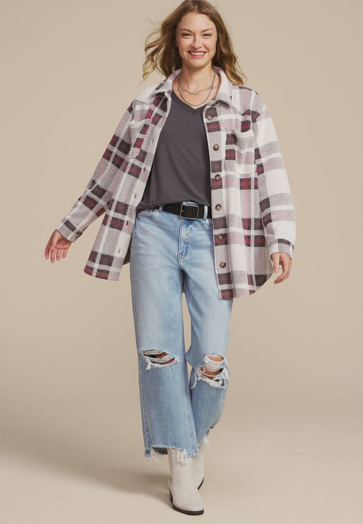 Plush Plaid Shacket - Image 3