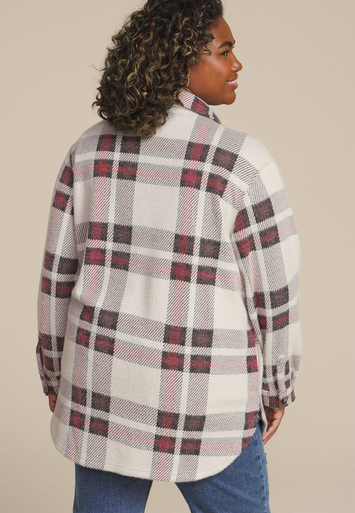 Plus Size Plush Plaid Shacket - Image 2